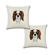 Set of 2 Pillow Covers 18x18, King Spaniel Cotton Linen Fabric Portrait Décor