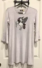 Girls Purple Sequin Unicorn 3/4 Sleeve Dress Sz L 12/14 Youth Casual
