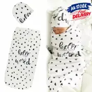 Newborn Baby Sleeping Bag Swaddle Blanket Sleeping Swaddle Muslin Wrap+Hat