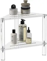 Acrylic Corner Shower Stool, 2 Tier Acrylic Corner Shower Caddy Stand Floor Standing Shower Organizer, Hollowed Corner Shelf Organizer for Inside Shower Bathroom, Easy Assemble