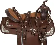 Western Horse Saddle Synthetic Pleasure Trail Barrel Racing Tack Set Brown with Silver Fittings (16" Seat)