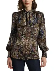 [Lauren Ralph Lauren] Paisley Satin Charmeuse Tie-Neck Blouse in Multi