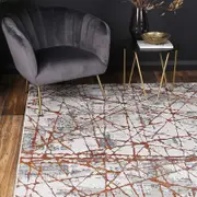 Brand Ventures Porto James Grey & Orange Geometric Rug