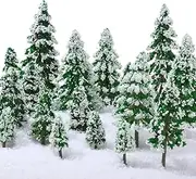 Skylety 35 Pieces Mini Snow Pine Model Trees 1.97-5.9 Inch, 6 Size Miniature Sisal Snow Frost Trees for Christmas Village Decoration Train Scenery Winter Ornaments DIY Crafts