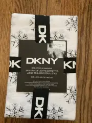 DKNY Snowflake Design Grey & White Dinner Napkins Set of 4