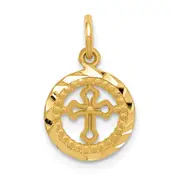 14K Yellow Gold Eternal Life Cross In Circle Charm