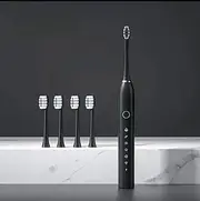 Sonic Electric Toothbrush Set with 4 Replacement Heads, Black, 5 Cleaning Modes