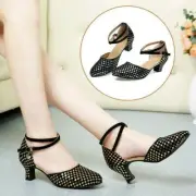 Lady Latin Dance Shoes Outdoor Rumba Tango Sparkly Waltz Bottom Rubber Sole