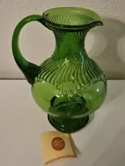 New Beautiful Tiara Exclusive Green Blown Glass Pitcher
