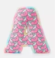 Justice Girls Tie Dye Faux Fur Unicorn Print Pillow Shape of Initial 13X13X3 D G
