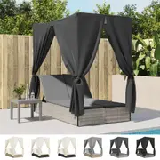 Double Sun Lounger with Roof and Curtains Sunbed Day Bed Poly Rattan vidaXL