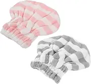 PHENOFICE 2pcs Absorbent Hair Drying Towels Quick Dry Turban Wrap with Bow Knot Water Absorption Bathing Hair Cap for Less Frizz and Breakage