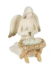 Kneeling Angel at Manger Figurine Gift Wood -4. 1/4" W. x 3.1/4" D. x 4.3/4" H.
