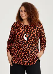 [Taking Shape] Taking Shape Natural Orange Fizz Top Size 26 in Print, Viscose - Plus Size Women's Clothing Print