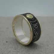 Sterling Silver Celtic Warrior Shield Wedding Ring 18K Bead & 10K Trim Irish 9.5