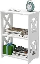 LUCKNOCK Narrow Side Table with Storage, 3-Tier Slim Nightstand for Small Spaces, White Modern End Table, Bedside Table, Bookshelf for Living Room, Bedroom, Bathroom and Office.