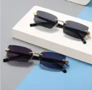 3PCS Rimless Sunglasses Rectangle Fashion Popular Women Men Shades Small Square