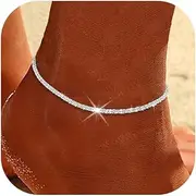 [Frodete] Ankle Bracelets for Women Silver Anklets for Women Waterproof Rhinestone Anklets for Women Trendy 2025