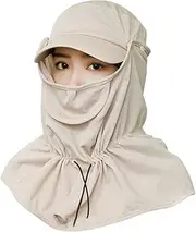 [ROMISBABA] Quick Dry Sun Hat with UV Mask Cover Khaki Summer Sunscreen Face Mask Cap for Fishing Hiking Camping Outdoor Sun Protection
