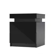 Bedside Table 2 Drawers RGB LED Bedroom Cabinet Nightstand Gloss AURORA BLACK