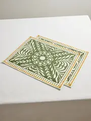[La DoubleJ] La DoubleJ - Set Of Two Printed Linen Placemats - Green - One size One size Green