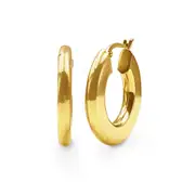 Bevilles 9kt Yellow Gold Silver Filled Medium Bold Round Flat Edged Hoop Earrings