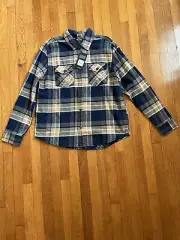 True Religion Plaid Brushed Flannel Shacket Men's Size L Trav/Navy NWT $89