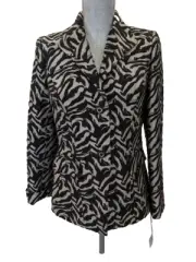 Anne Klein Animal Print Black Grey Wool Polyester Blazer Jacket 6, NWT, $495.00