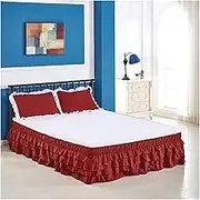 Skirt Ruffled Bed Skirt, Bed Skirt 4 Layers Ruffled Wrap Around Elastic Multicolor Twin/Full/Queen/King(Wine Red,Queen 150x200x45cm)
