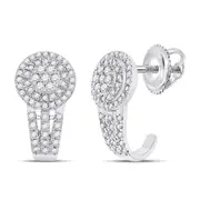 14k White Gold Round Diamond Cluster J Hoop Earrings 1/2 Cttw