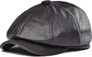[Yiozoi] Spring and Winter Black Leather Newsboy Men's and Women's Sheepskin Sheepskin Beret Boina Cabbie Men's