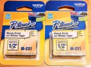 P-Touch Brother GENUINE M-221 1/2" BLACK PRINT on WHITE LABEL TAPE