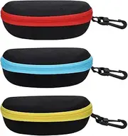 [SVNXI] 3 Pieces Portable Hard Shell Sunglasses Case, Zipper Eyewear Eyeglasses Case with Hook for Women Men Travel Sports