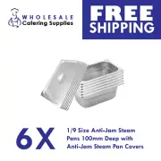 6x Anti-Jam Bain Marie/Steam Pan S/S 1/9 GN 100mm With Lid FREE SHIPPING