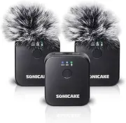 SONICAKE Lavalier Wireless Microphone with 2 Transmitters and 1 Receiver 2.4 GHz 50 m Range for iPhone/Android/DSLR Camera/Camcorder High Pass Filter for Live Streaming Vlog Interview Recording