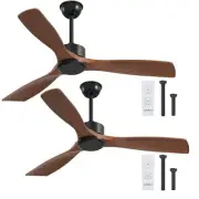 2 Pack 52 inch Ceiling Fans No Lights, Black Ceiling Fan with Remote Control,