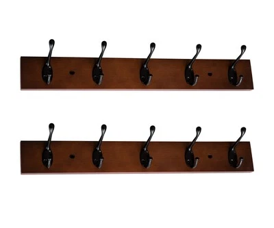 ROOREVO Wall Mount Coat Rack Coat Hooks, Wall hat Hanger,Walnut,2 Pack