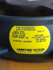 Ametek Rotron Series 1805WF 3400 Rpm 200 Vac 0.36 Amps PH 3