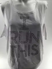 zumba Top White Size XL (I Run This)over The Shoulder Tee.