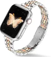 [Ocaer] Compatible with Apple Watch Strap 42mm 41mm 40mm 38mm, Slim Stainless Steel Metal Band for Apple Watch Series 10 9 8 7 6 5 4 3 2 1 SE, Elegant Apple Watch Bracelet for Women (Rose Gold&Silver)
