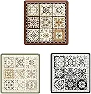 Vintage Geometric Print Coasters Set of 3-16x16cm Heatproof Cup Mats for Coffee, Tea, Glasses - Boho Home Decor, Kitchen & Dining Table Accessories (3 Colors)