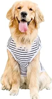 Summer Dog Shirt for Large Dog Cotton Striped Dog T-Shirt Basic Tank Top Sleeveless Doggy Vest Cooling Pet Clothes for Big Dog (Black and White Stripe, 3XL)
