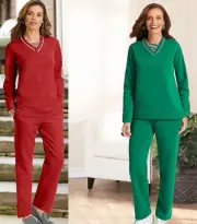 NEW American Two Piece Soft Fleece Pant & Tunic Knit Pullover Top Lounge Set