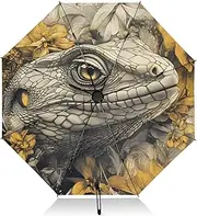 [PDZRMY] Lizard Florals UV Protection Travel Umbrella Compact for Rain and Sun - Auto Open and Close UPF 50+ Windproof Portable 46” Sun Umbrella for Women and Men