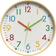 [NQQNQQ] MO-N Silent 12-Inch Wall Clock, Non-Ticking Battery Operated Colorful Clock for Classroom, Bedroom, School, Analog Wall Clock for Time Teaching. (B Type)