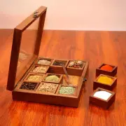 Wooden Spice Box and Spoon in Sheesham Wood, Masala Box, Spice Container, Salt B