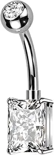 [Pierced Owl] 14GA ASTM F-136 Implant Grade Titanium Prong Set CZ Crystal Rectangle Belly Button Ring