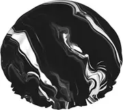 Black White Marble Print Print Shower Cap For Women Men Reusable Lightweight Soft Bath Hair Cap With Elastic Band