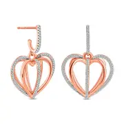 0.25 CT. T.W. Diamond Layered Orbit Heart J-Drop Earrings in 10K Rose Gold