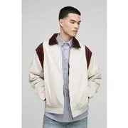 Mens Ecru Oversized Contrast Cord Twill Collared Bomber Jacket